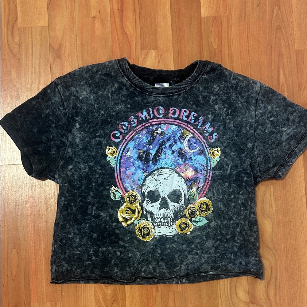 No Boundaries Black Cosmic Skull Crop Top